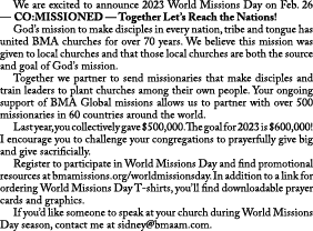  We are excited to announce 2023 World Missions Day on Feb. 26 — CO:MISSIONED — Together Let’s Reach the Nations! God...