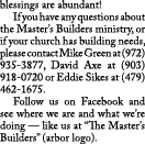 blessings are abundant! If you have any questions about the Master’s Builders ministry, or if your church has buildin...