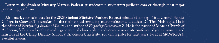  Listen to the Student Ministry Matters Podcast at studentministrymatters.podbean.com or through most major podcastin...