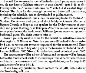  I would like to extend a special invitation to all young men (even if you do not have a Galilean ministry in your ch...