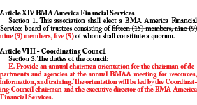  Article XIV BMA America Financial Services Section 1. This association shall elect a BMA America Financial Services ...