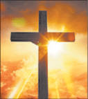 Crucifix Blessing Lights Background  Large Wooden Crucifix at Sunset with Right Side Copy Space  Christianity Theme Illustration 