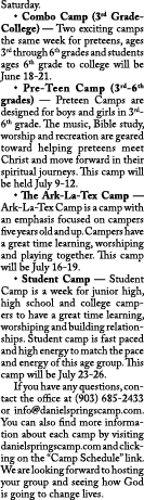 Saturday. • Combo Camp (3rd Grade College) — Two exciting camps the same week for preteens, ages 3rd through 6th grad...