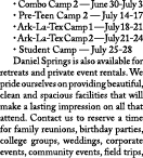    Combo Camp 2 — June 30-July 3   Pre-Teen Camp 2 — July 14-17   Ark-La-Tex Camp 1 — July 18-21   Ark-La-Tex Camp 2    
