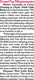From Our Missionaries Misión Creciendo en Cristo (Growing in Christ), North Little Rock: Juan Carlos Posadas writes,    