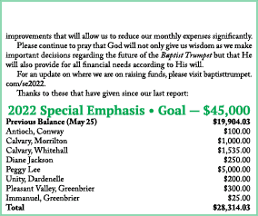 improvements that will allow us to reduce our monthly expenses significantly. Please continue to pray that God will n...