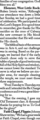 families of our congregation. God bless you all.” Ebenezer, West Little Rock: Ruben Isturiz writes, “Although our att...