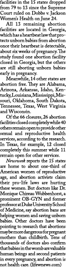 facilities in the 15 states dropped from 79 to 13 since the Supreme Court ruled on Dobbs v. Jackson Women’s Health on...