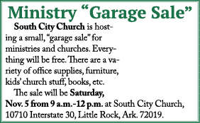 Ministry  Garage Sale  South City Church is hosting a small,  garage sale  for ministries and churches  Everything wi   