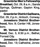  Greenbrier Men s Fellowship Breakfast, Oct  29, 8 a m ; Sands Springs, Quitman; Gaylon King, pastor  Greenbrier Dist   