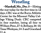Wrestling   Marshall, Mo , Dec  5— Hitting the mat today for the first time in 12 days, CBC was at the Burns Athletic   